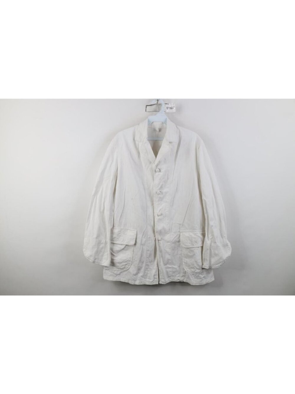 Vtg 40s WWII Mens Medium Distressed Military Workwear Knot Button Jacket White